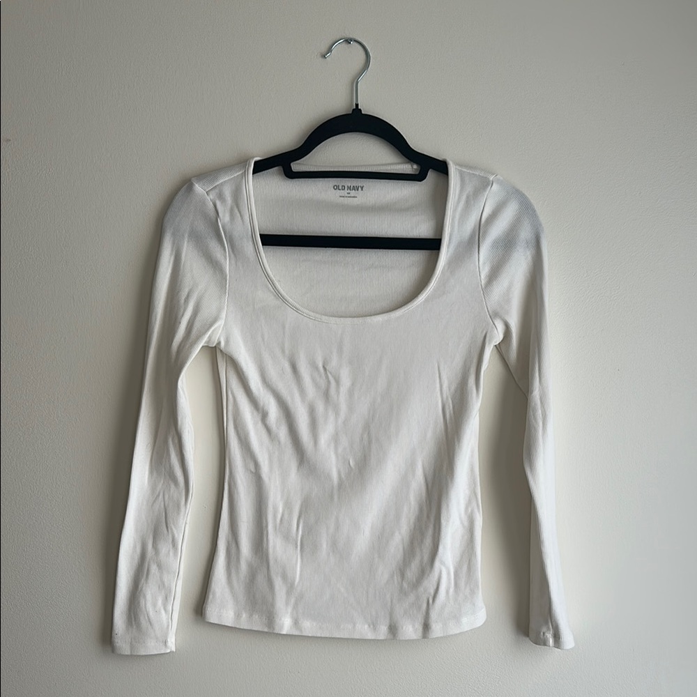 Old Navy White Ribbed Fitted Long Sleeve  top